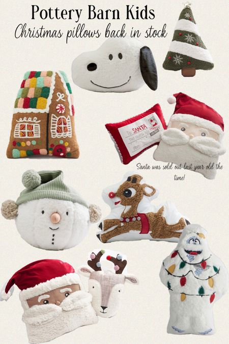 Pottery Barn Kids Christmas Pillows back in stock. Satna pillow was sold out last year right away so I’m definitely buying ours right now. Grinch, Santa, Rudolph the red nose, Snowman, Light up Pillows, Peanuts, Bumble, Reindeer 

#LTKkids #LTKGiftGuide #LTKSeasonal