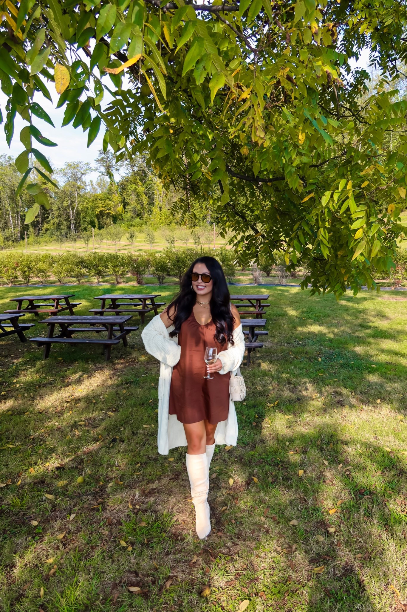 Under $30 brown Amazon fall dress (medium), under $30 Amazon tan cardigan (small), under $15 Amazon square sunglasses and Amazon suede boots 

#LTKFindsUnder50 #LTKSeasonal #LTKSaleAlert