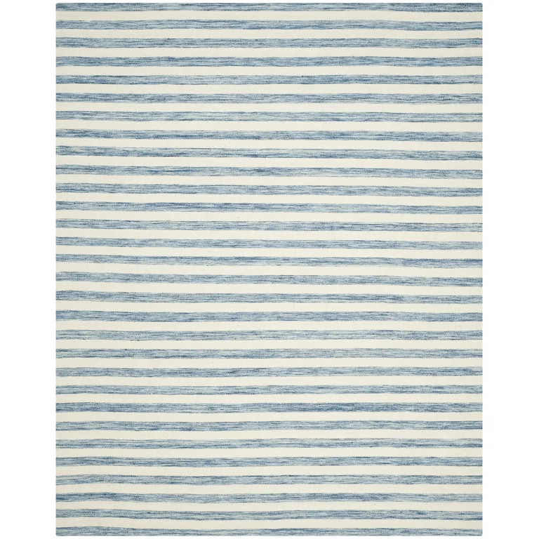 SAFAVIEH Dhurrie Joetta Striped Moroccan Wool Area Rug, Blue/Ivory, 8' x 10' | Walmart (US)