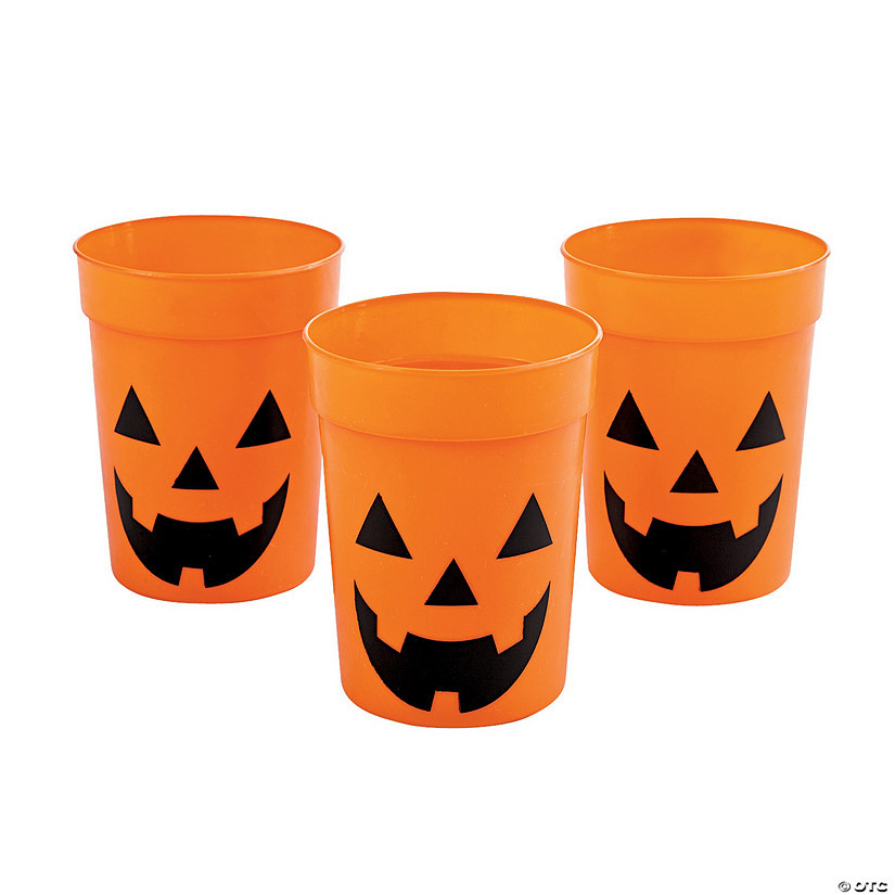 Happy Jack-O’-Lantern Orange BPA-Free Plastic Cups - 12 Ct. | Oriental Trading Company