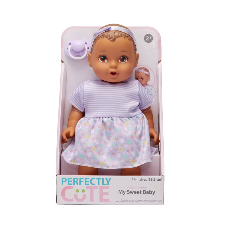 Perfectly Cute Basic Baby Girl 14" Baby Doll - Brunette and brown eyes | Target