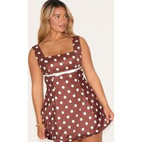 Shape Chocolate Polka Dot Square Neck Bow Detail A-line Mini Dress | PrettyLittleThing US