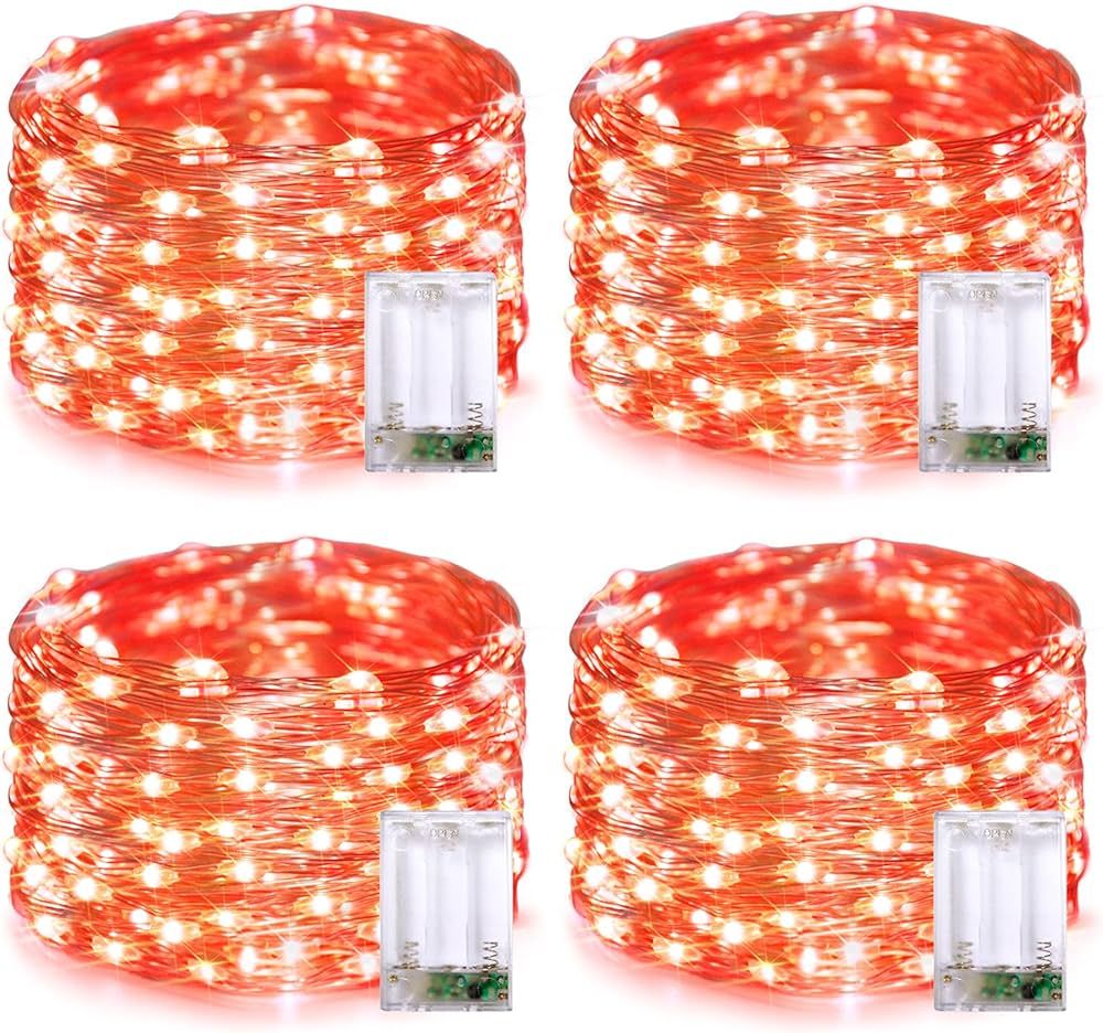 JMEXSUSS 4 Pack 50 LED Halloween Fairy Lights Battery Operated, 16.1ft Orange Fairy String Lights... | Amazon (US)