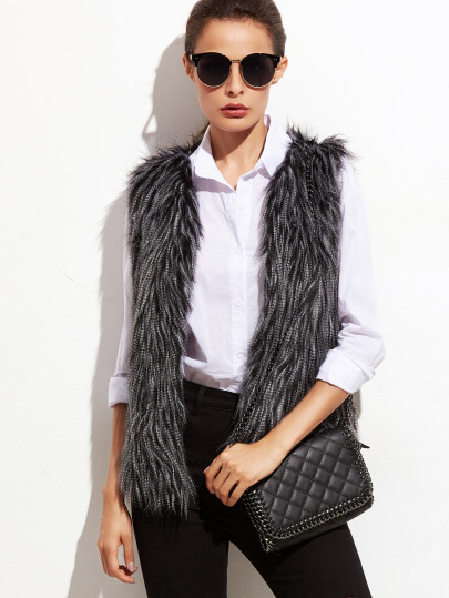 Black Faux Fur Vest | SHEIN