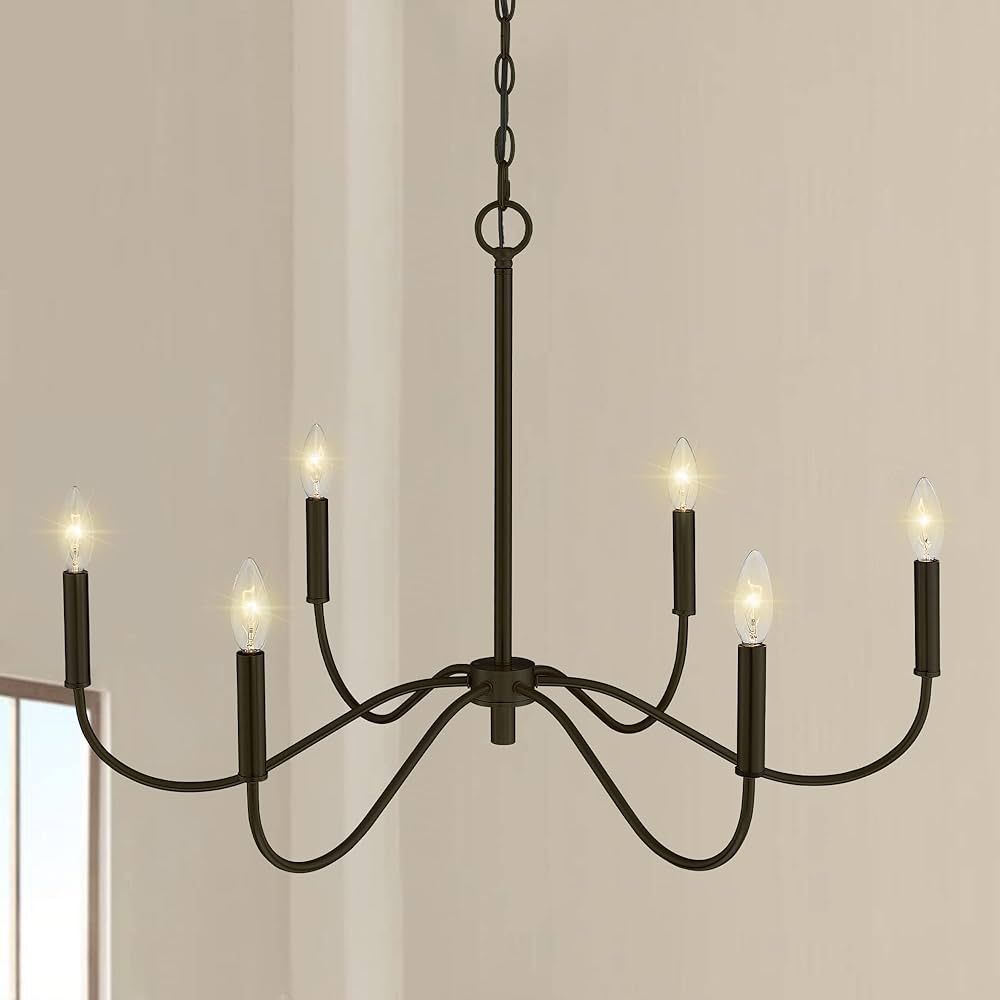 Bunkos Farmhouse Black Chandelier Rustic Candle 6-Light Pendant Light 30 Inches Adjustable Height... | Amazon (US)
