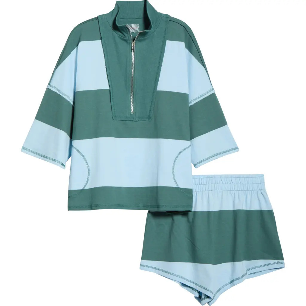 Free People Retro Rugby Half Zip Top & Shorts Set in Heritage Green Combo at Nordstrom, Size X-Large | Nordstrom
