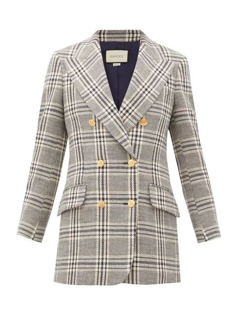 Gucci - Checked Wool-blend Double-breasted Blazer - Womens - Blue White | Matches (UK)