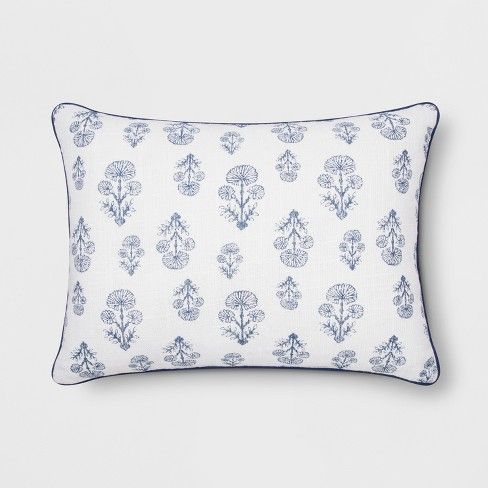 Block Print Lumbar Throw Pillow White/Blue - Threshold™ | Target