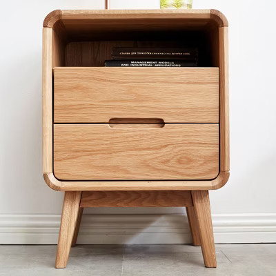 GDFStudio Lucan Mid-Century Modern Oak Wood Nightstand with 2 Drawers, Natural | Target