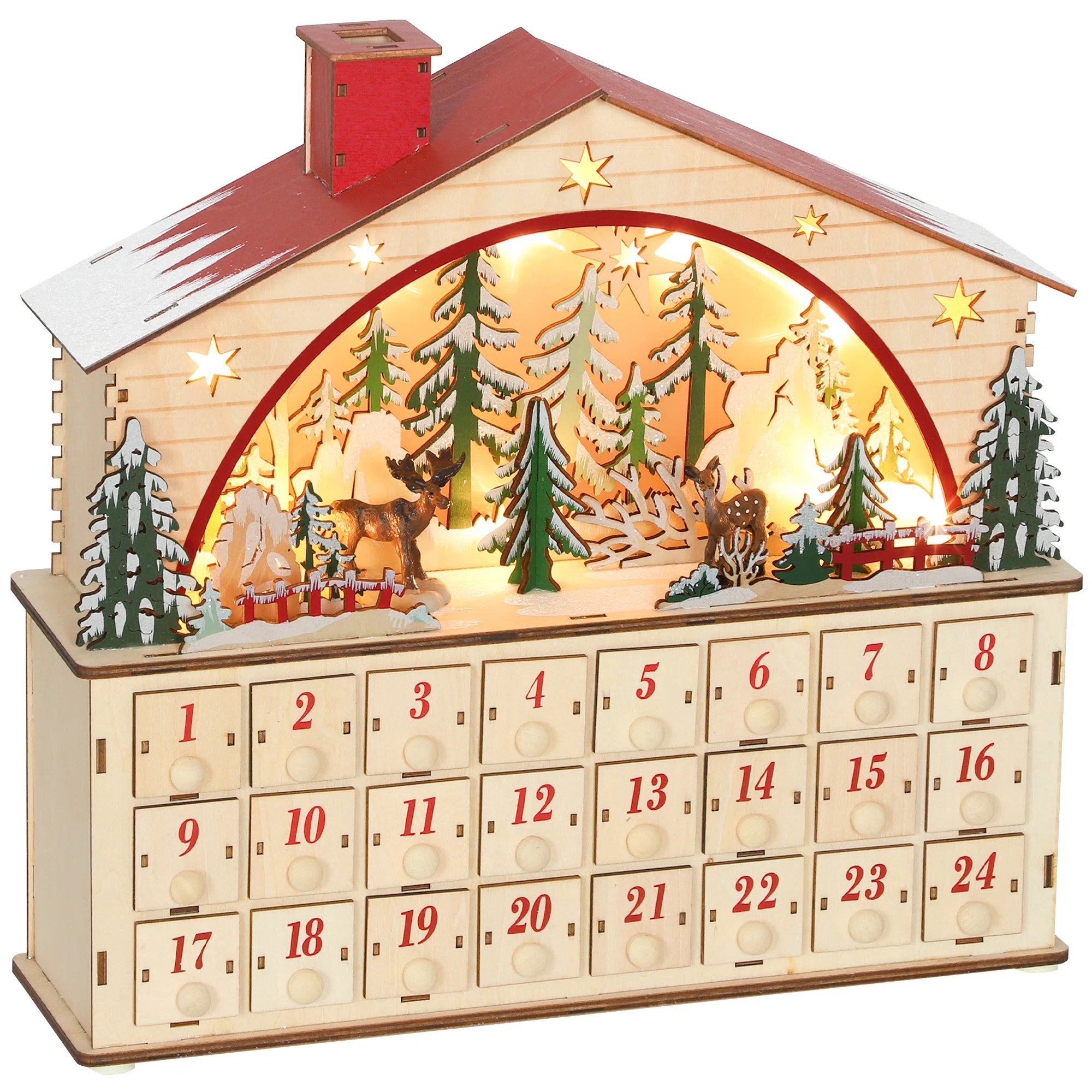 Christmas Advent Calendar with 24 Drawers, Reusable Lighted Wooden Countdown to Christmas Calenda... | Wayfair North America