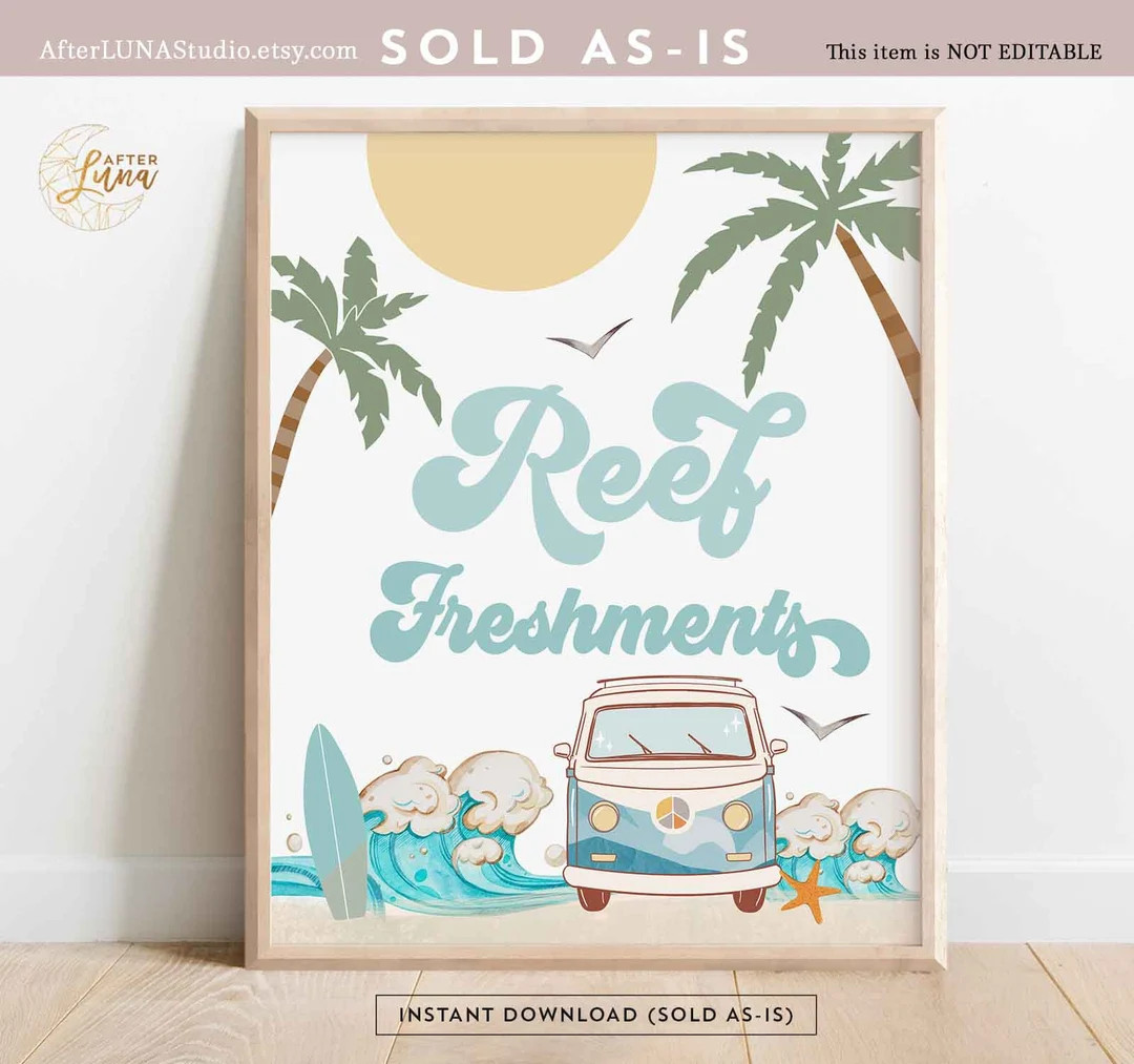 Boy Surfing Surf Birthday Decor Reef Freshments Sign The Big One Surf's Up Birthday Decorations S... | Etsy (US)