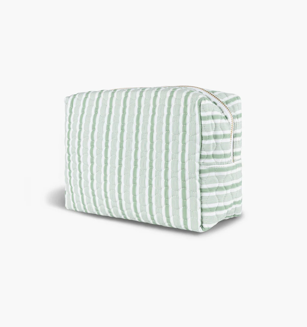 The Quilted Cosmetic Bag - Apple Green Stripe | Hill House Home US