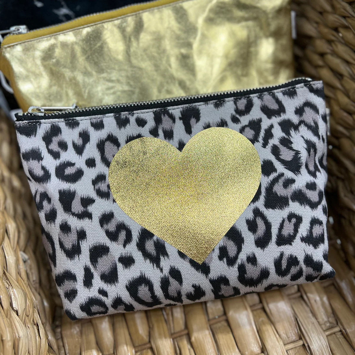 Leopard Makeup Bag with Gold Foil Heart NEW! | Quilted Koala