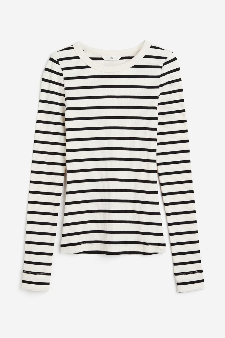 Ribbed Jersey Top - White/striped - Ladies | H&M US | H&M (US)