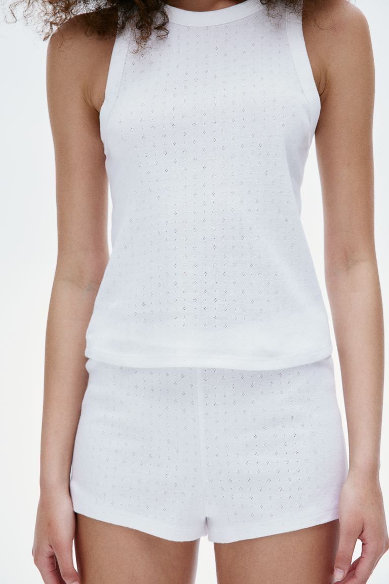 Pointelle Jersey Pajamas - Round Neck - Sleeveless - White - Ladies | H&M US | H&M (US + CA)