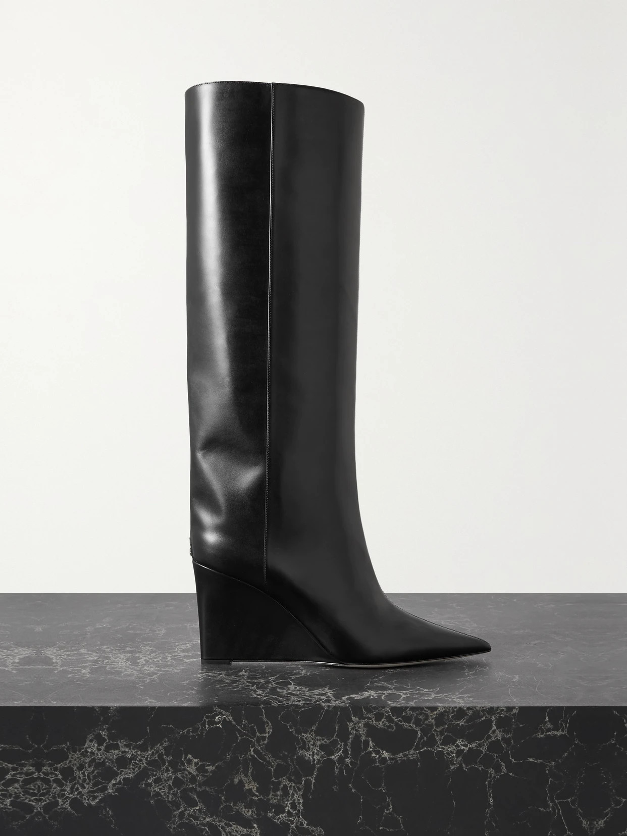 Jimmy Choo - Blake 85 Logo-appliquéd Leather Wedge Knee Boots - Black | NET-A-PORTER (UK & EU)