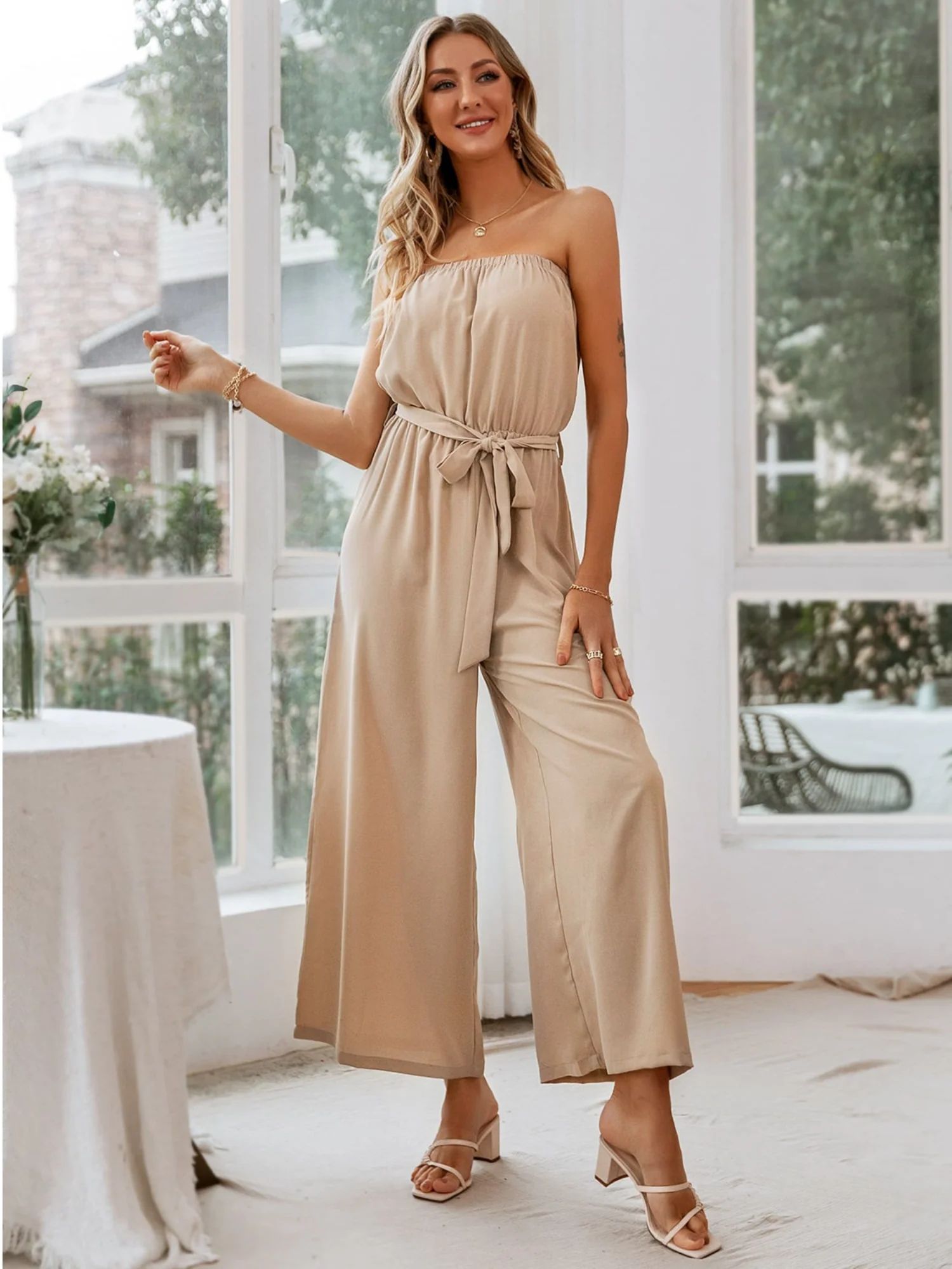 'Cathy' Off Shoulder Wide Leg Jumpsuit | Goodnight Macaroon