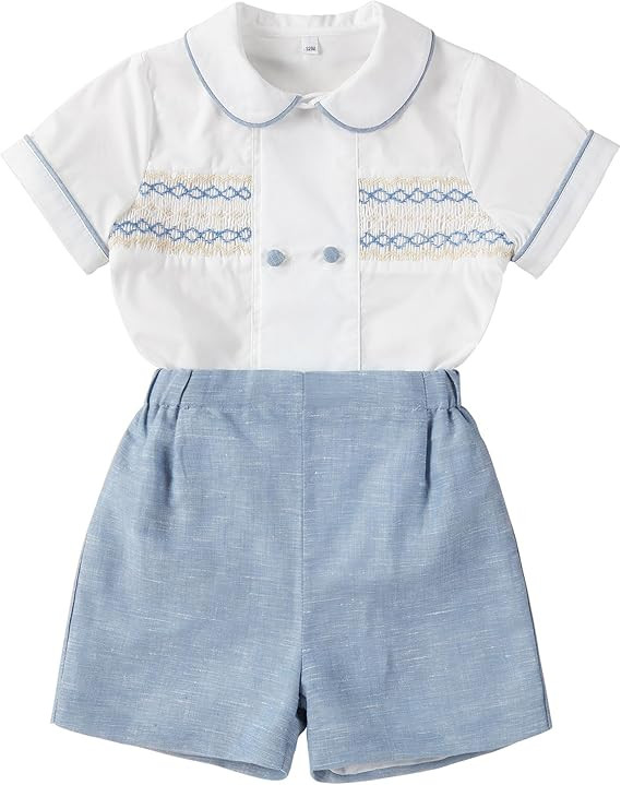 Twoflower Smocked toddler boy outfits Summer Cotton Short Sleeve boys' button-down shirts Casual ... | Amazon (US)