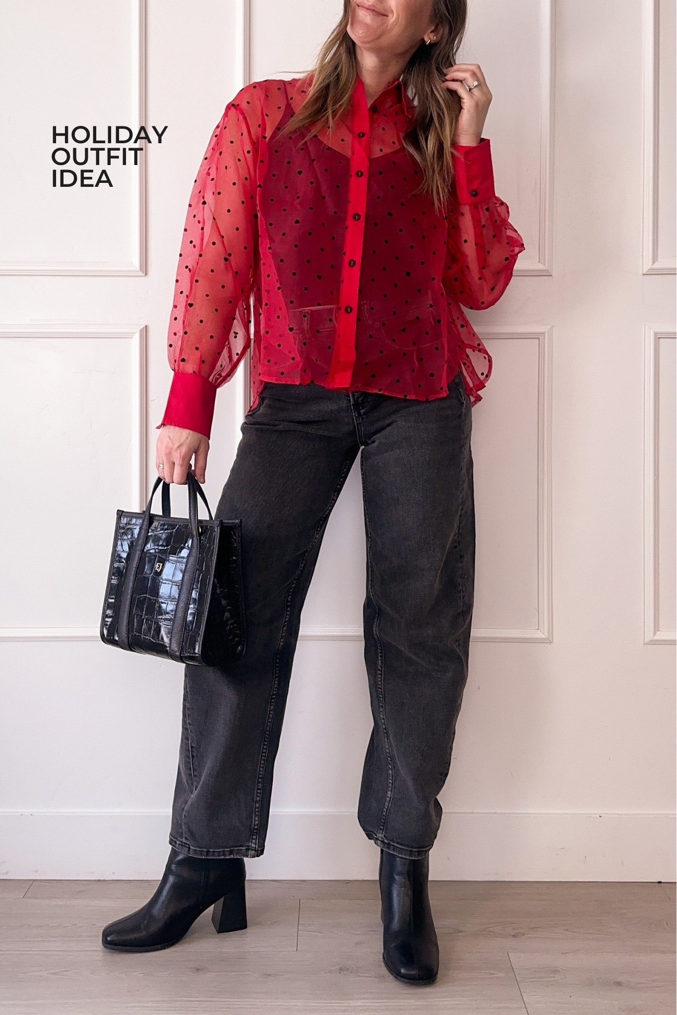 Festive holiday outfit 💃✨
Love this sheer red blouse paired with black denim and classic black boots — fun, dressy, and super wearable for holiday parties or date nights. Linking everything here! ❤️🎄

#LTKHoliday #LTKgrwm #LTKootd