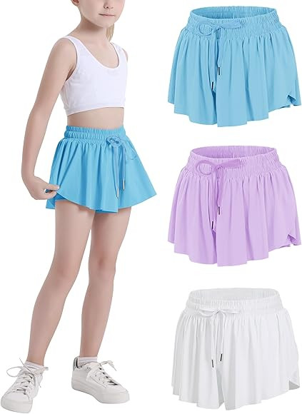 Witwot Butterfly Shorts Girls, 2-in-1 Teen/Kids Girls Flowy Shorts Skort for Running, Tennis, Dan... | Amazon (US)
