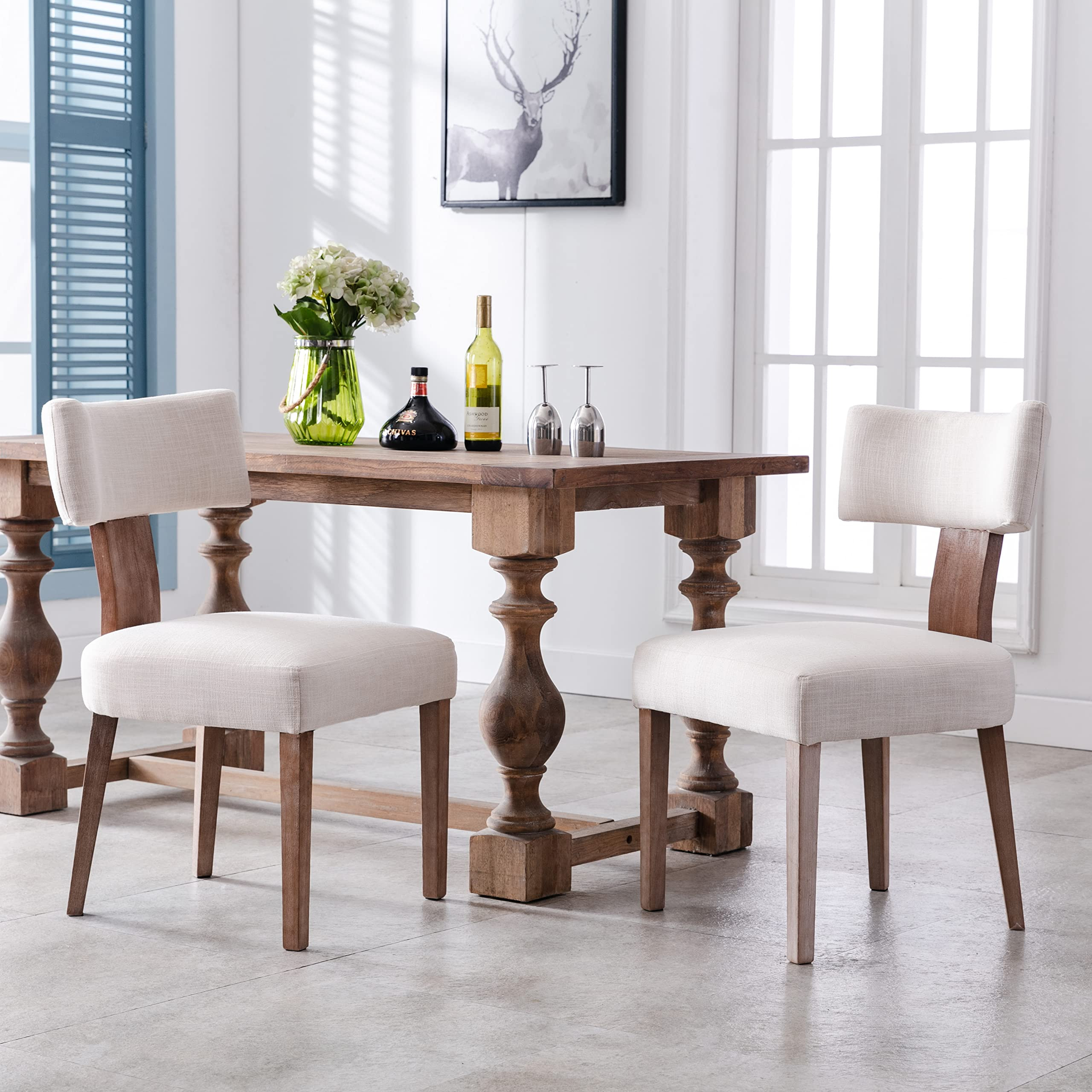 Modern Dining Chairs Set of 2, Comfy Upholstered Side Chairs with Wood Legs, Linen Fabric Dining ... | Amazon (US)