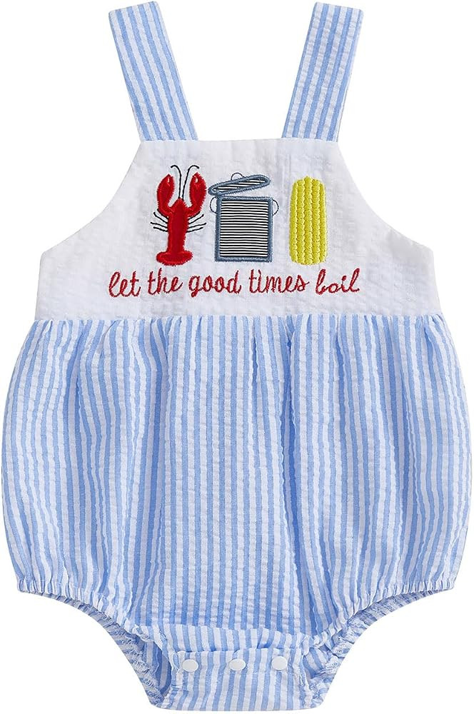 Afunbaby Baby Boy Girl Bubble Romper Crawfish Boil Onesie Stripe Bibs Suspenders Overalls Summer ... | Amazon (US)