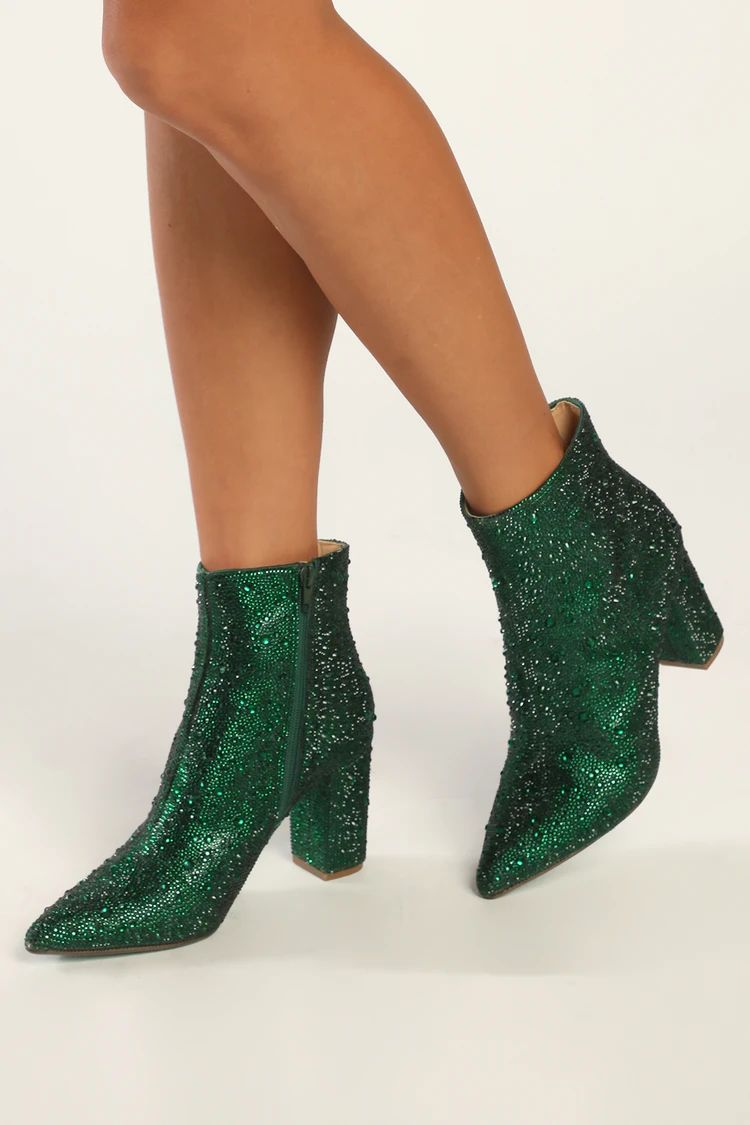 Cady Emerald Rhinestone Ankle Booties | Lulus (US)
