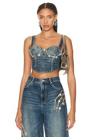 Crystal Claw Denim Bustier Top | FWRD 