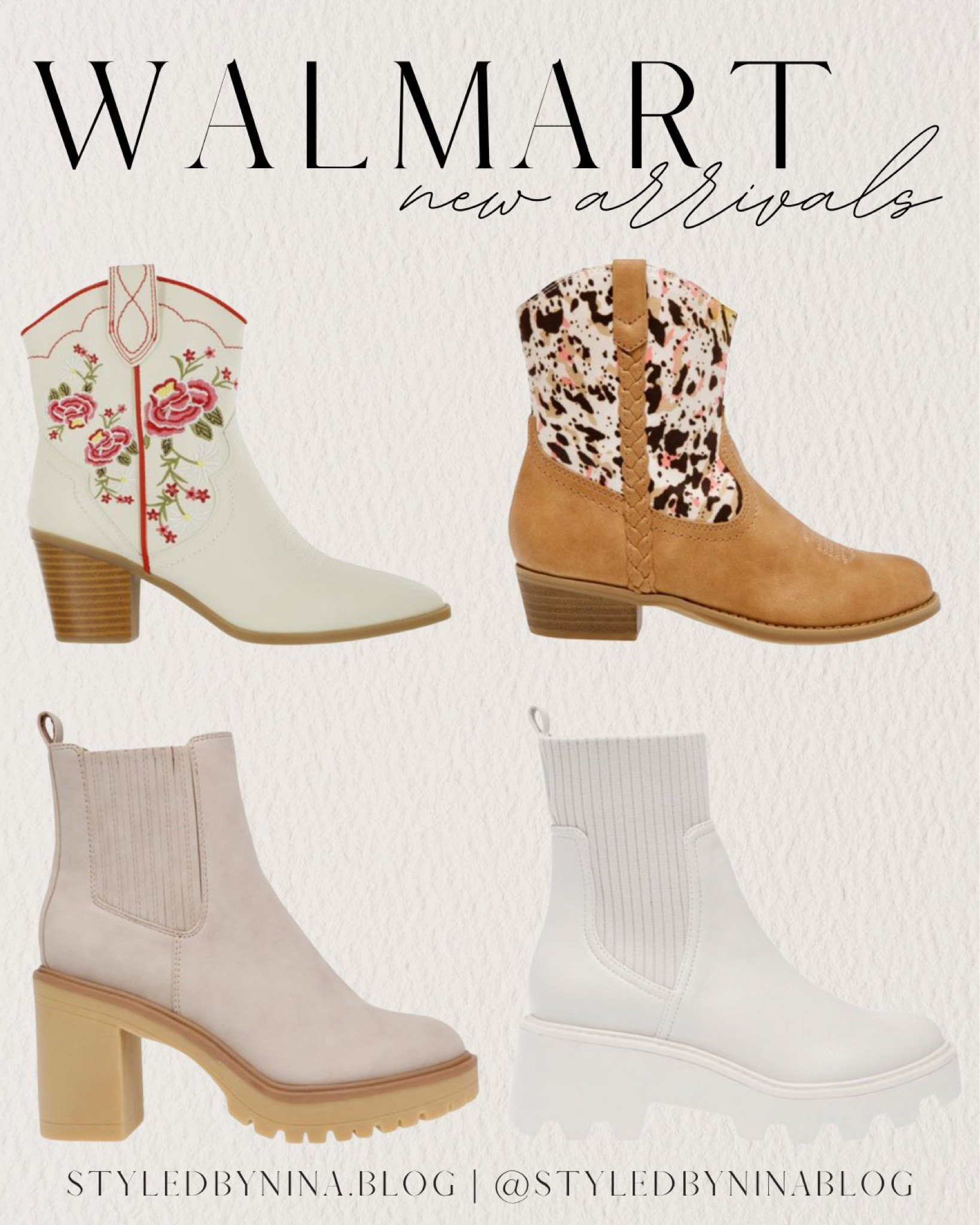 Walmart fashion new arrivals - walmart boots - cowboy boots - western boots - rodeo outfits - nashville outfits - white cowboy boots 


#LTKunder50 #LTKSeasonal #LTKshoecrush