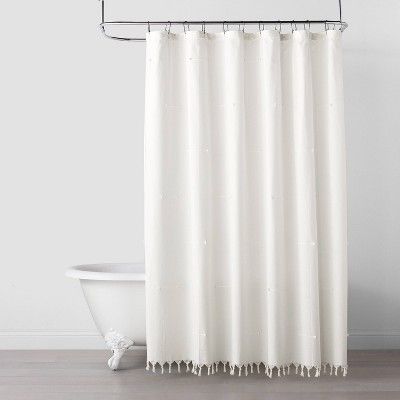 Clip Stitch Knotted Fringe Shower Curtain Sour Cream - Hearth &#38; Hand&#8482; with Magnolia | Target