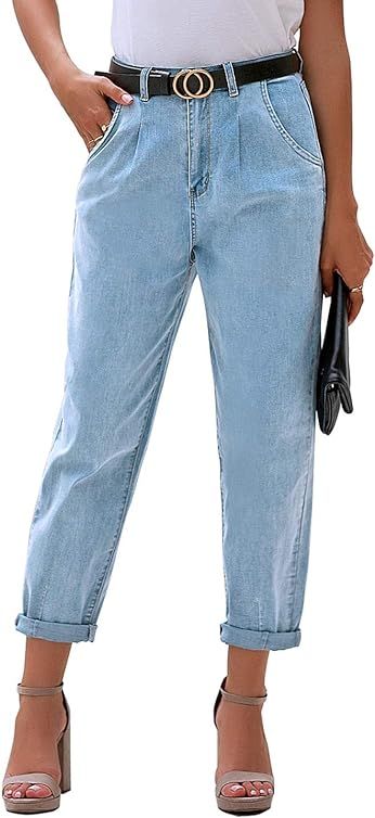 luvamia Women's Classic High Waist Stretch Loose Balloon Tapered Jeans Mom Jeans | Amazon (US)