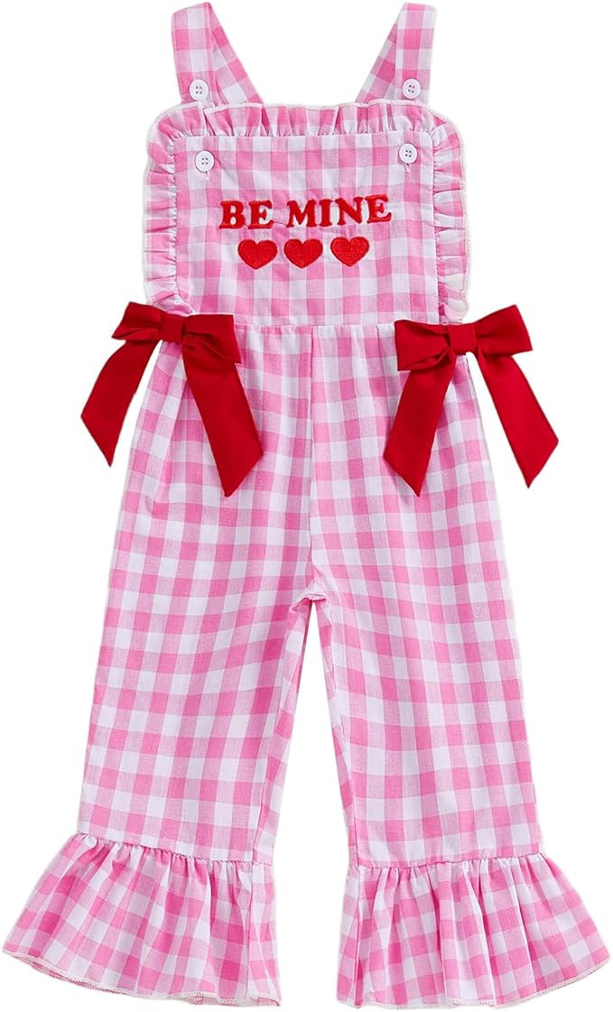 Toddler Baby Girl Valentine's Day Outfit Overalls Love Letters Romper Striped Bell Bottom Suspend... | Amazon (US)