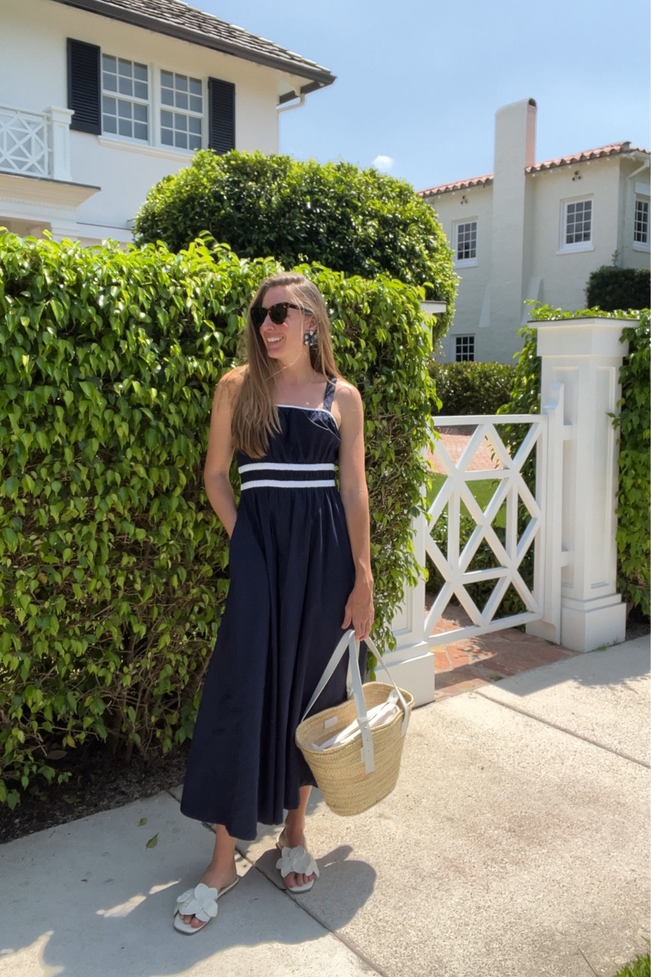 Navy and white maxi dress for Memorial Day, 4th of July and all your summer festivities, under $100! Nautical outfit, coastal, coastal style, preppy, palm beach, resort wear, beach vacation, blue and white, summer sandals 

#LTKStyleTip #LTKSeasonal #LTKFindsUnder100