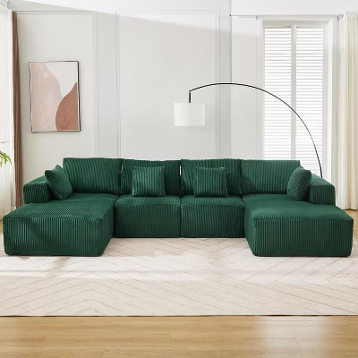 Sectional Couch Sofa, 108" Cloud Modular Modern L-Shaped Sofa with Chaise Lounge, Plush Corduroy Fabric, Sleeper Sofa, No Assembly Required, Green | Target