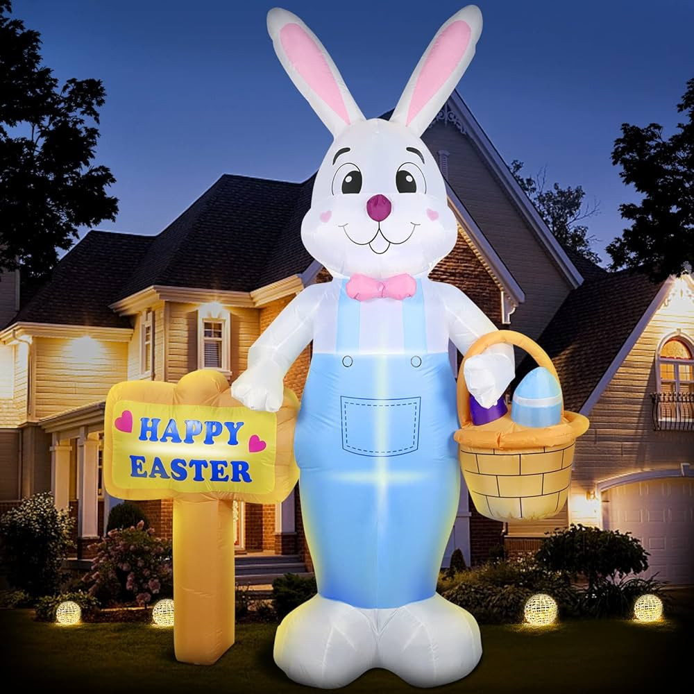 8 FT Giant Easter Inflatable Bunny Outdoor Decorations, with Colorful Eggs Basket, Build-in LEDs ... | Amazon (US)