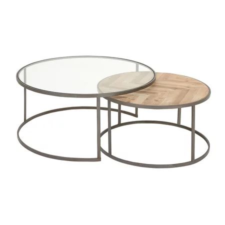 DecMode Large Contemporary Metal, Glass & Wood Nesting Round Coffee Tables | Set of 2 | Walmart (US)