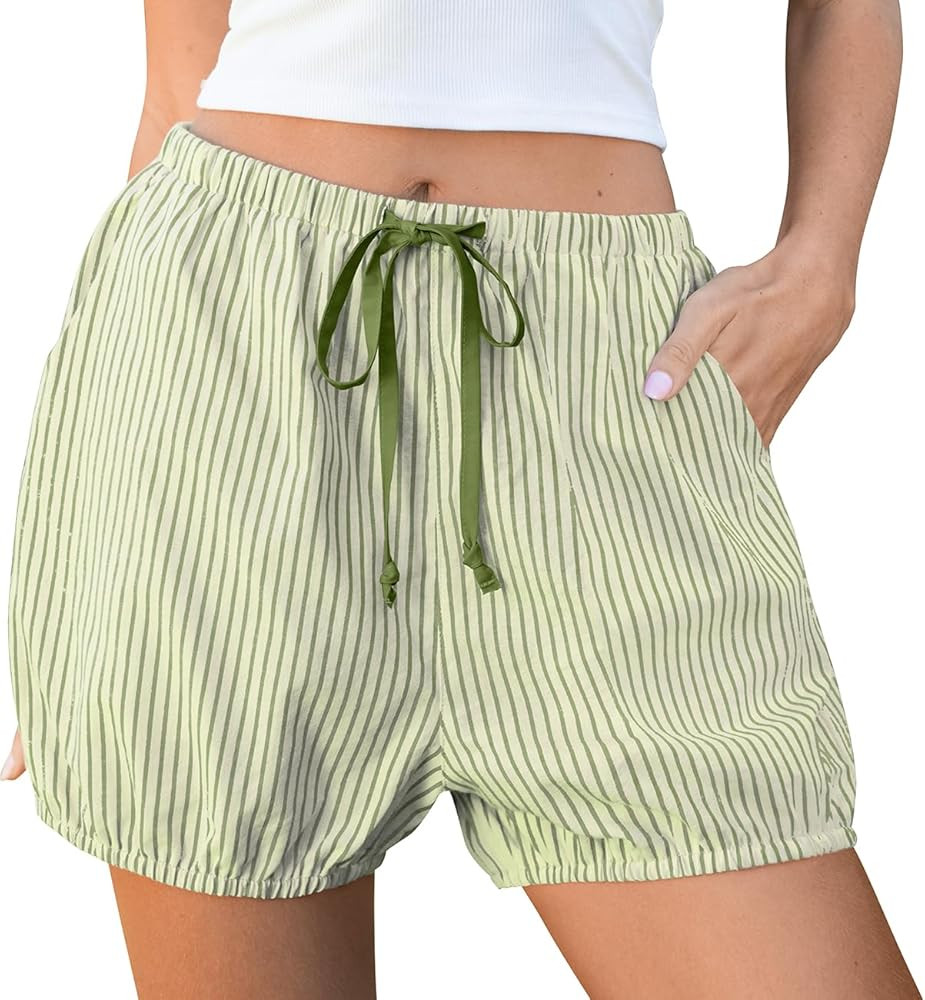 TARSE Women Balloon Shorts Gingham Striped Drawstring Cute Summer Casual Loose Fit Lounge Shorts ... | Amazon (US)