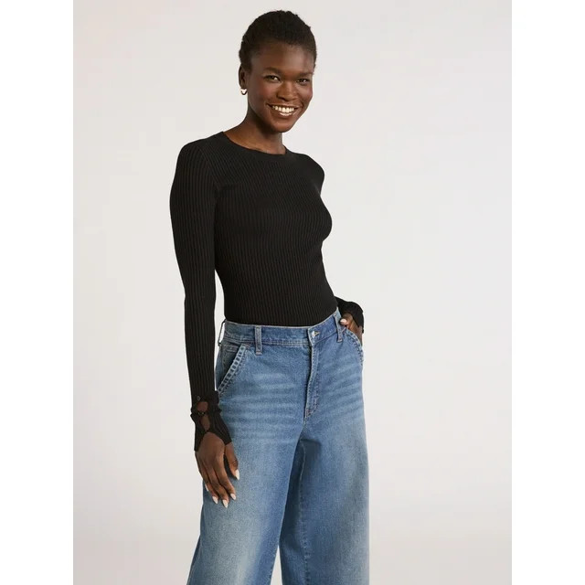 Scoop Women's Ribbed Knit Sweater Bodysuit with Long Sleeves, Sizes XS-XXL | Walmart (US)