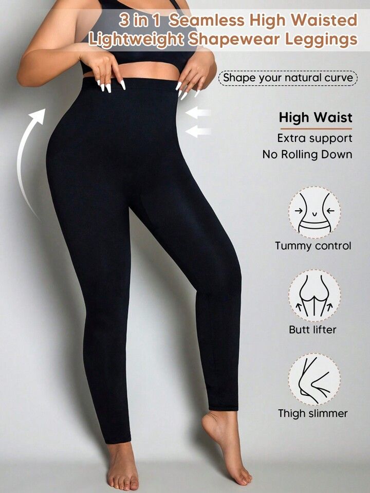 Women's Plus Size High Waist Butt Lift Tummy Control Stretch Shapwear Compression Leggings | SHEIN