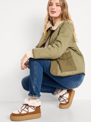 Cozy Lace-Up Platform Booties for Women | Old Navy (US)
