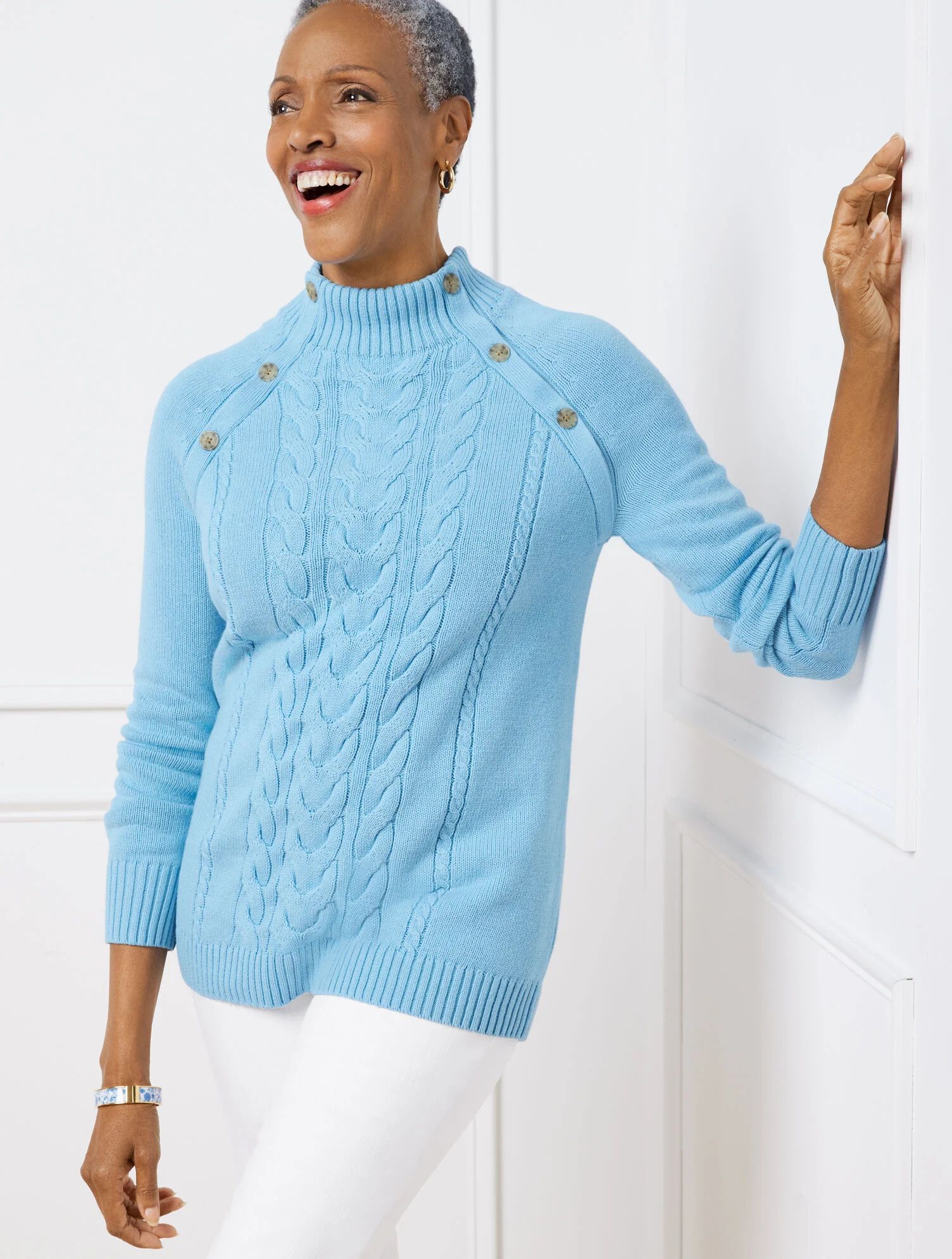 Funnel Neck Cable Knit Pullover | Talbots