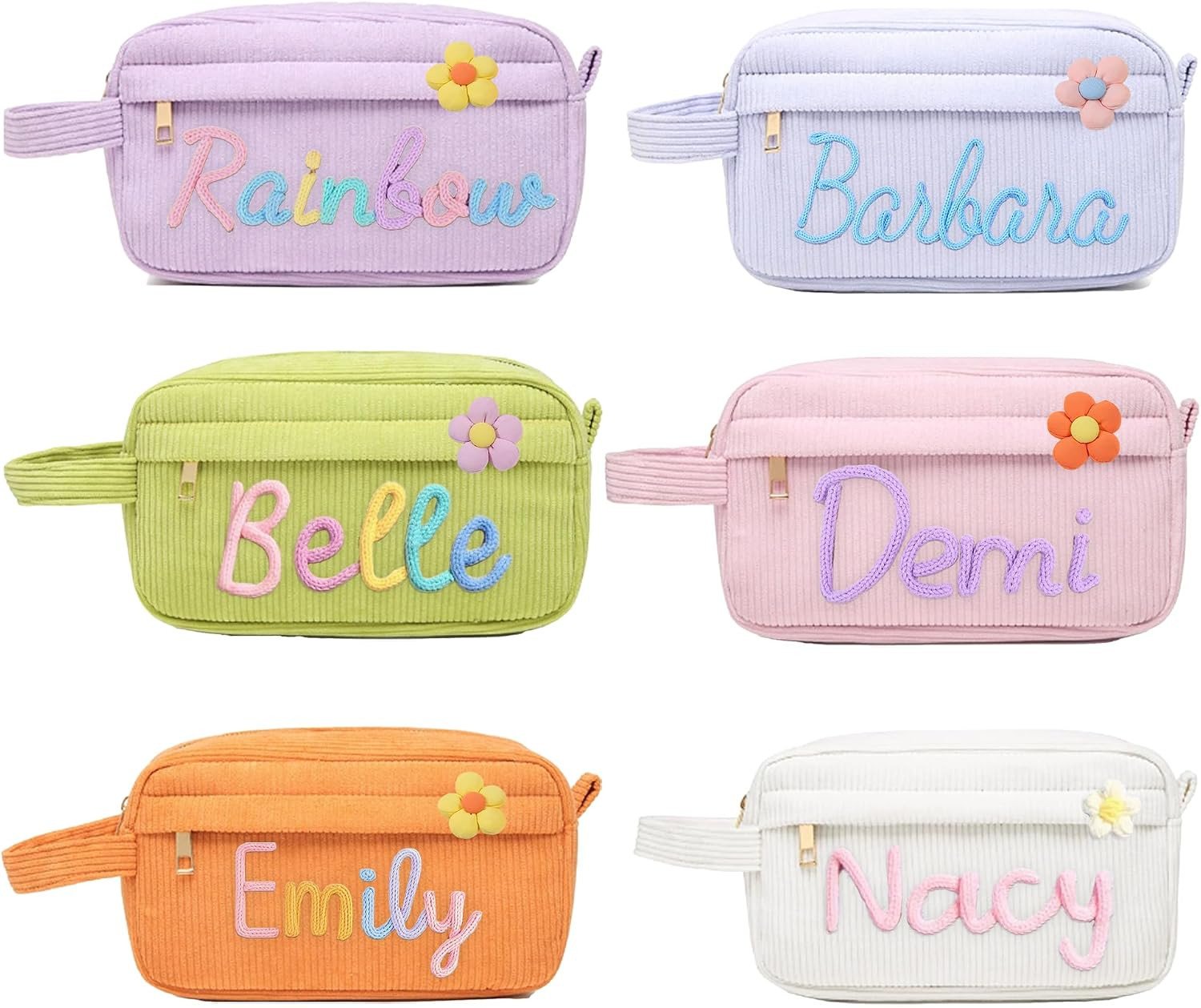 Personalized Embroidery Corduroy Cosmetic Bag with Name , Custom Pencil Bags for Women, Lady Tote... | Amazon (US)