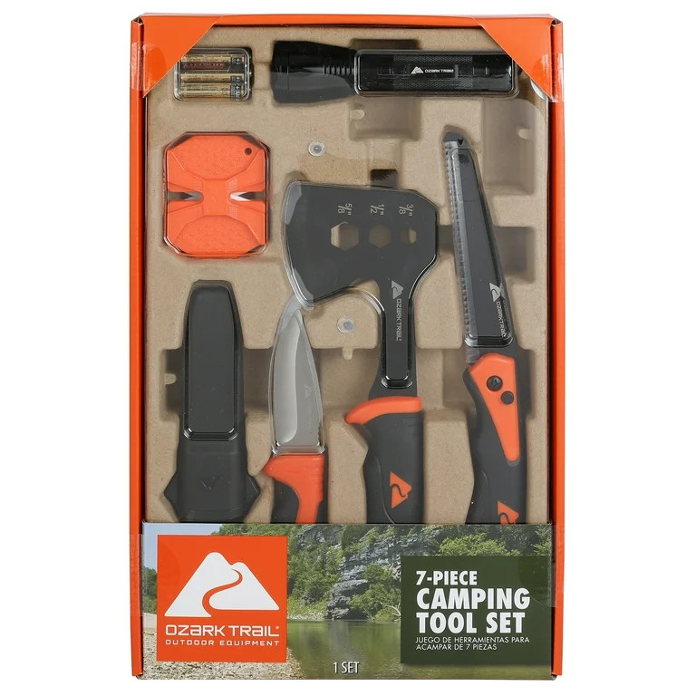 Ozark Trail 7-Piece Camping Tool Set with Hammer, Axe, Flashlight, and Knives, Batteries Included | Walmart (US)