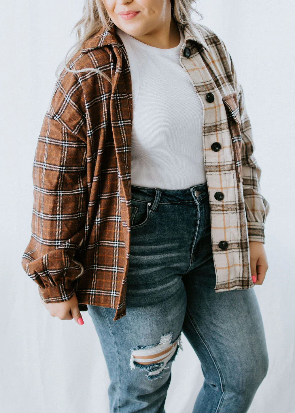 Kenji Plaid Colorblock Shacket | Lauriebelles