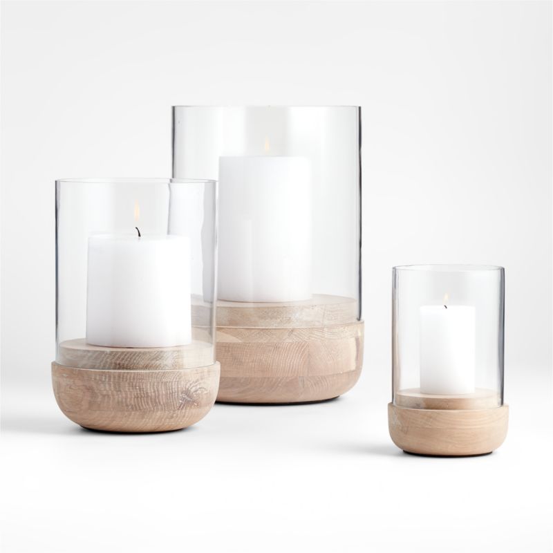 Curve Wood and Glass Hurricane Candle Holders | Crate & Barrel | Crate & Barrel
