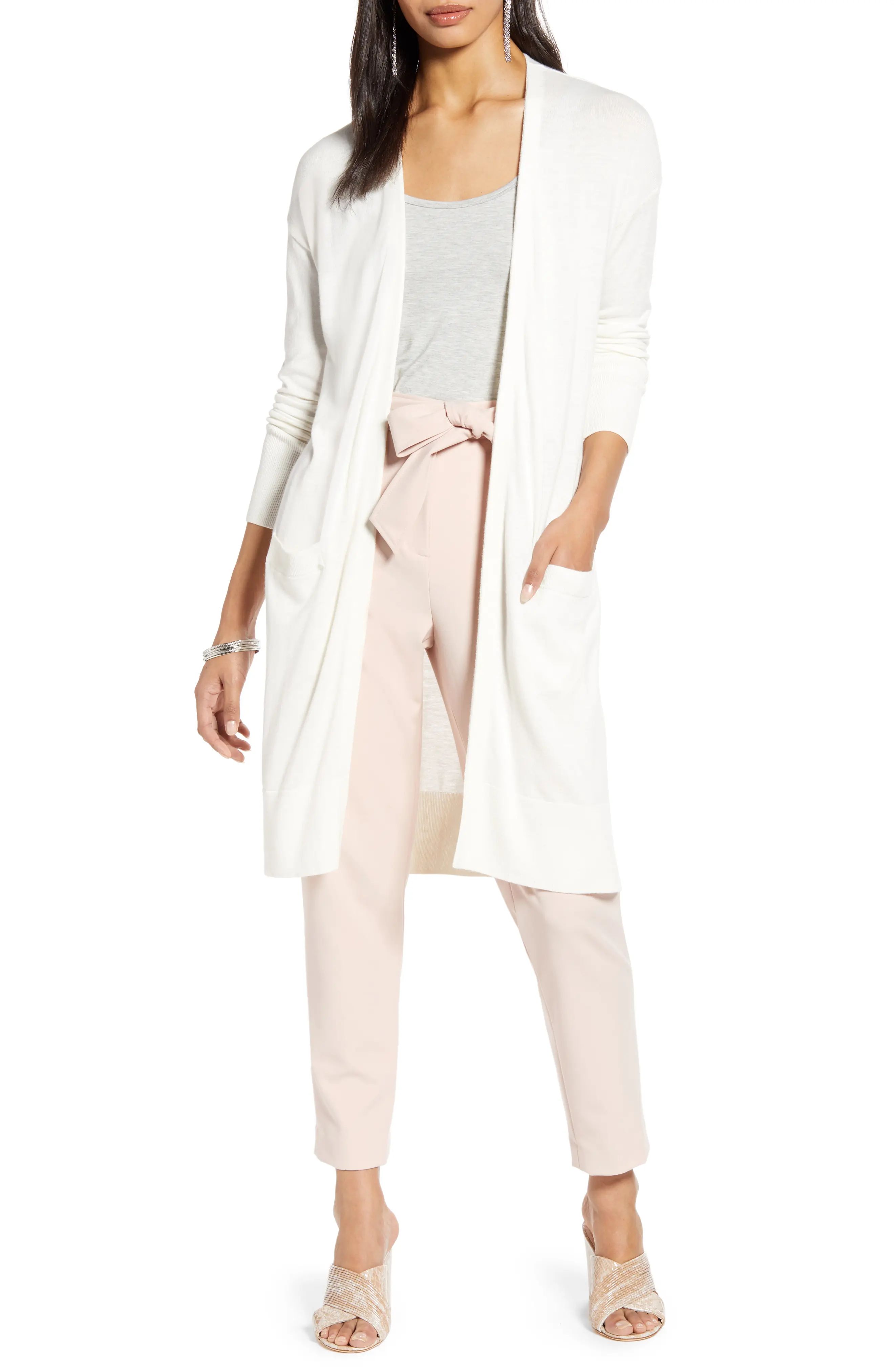 Women's Halogen Open Front Pocket Cardigan, Size X-Small - Ivory | Nordstrom