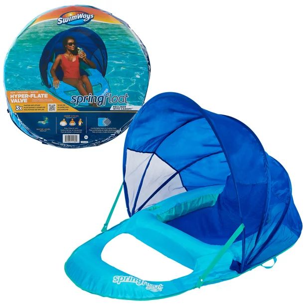 SwimWays Spring Float Recliner Lounge Chair with Canopy, Pool Float for Adults | Walmart (US)