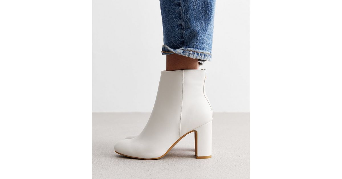Off White Leather-Look Block Heel Ankle Boots
						
						Add to Saved Items
						Remove from S... | New Look (UK)