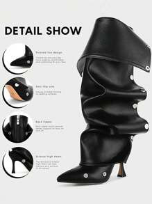 Sexy Design Stiletto High Heel Women Ruched Slouchy Boots Knee High Pointed Toe Mid Calf Luxury F... | SHEIN