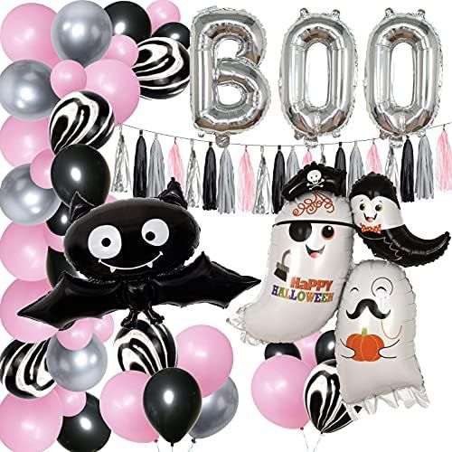 Halloween Party Decorations, Pink Balloon Arch Garland Kit, Bat, BOO & Ghost Foil Balloons and Ha... | Amazon (US)